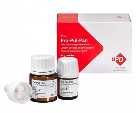 PD Pro-Pul-Pan, restorative material for class I and class II restorations which is composed of zinc oxide and eugenol reinforced with polymers for temporary filling and sealing, 30g powder + 15 ml liquid, white - 10260