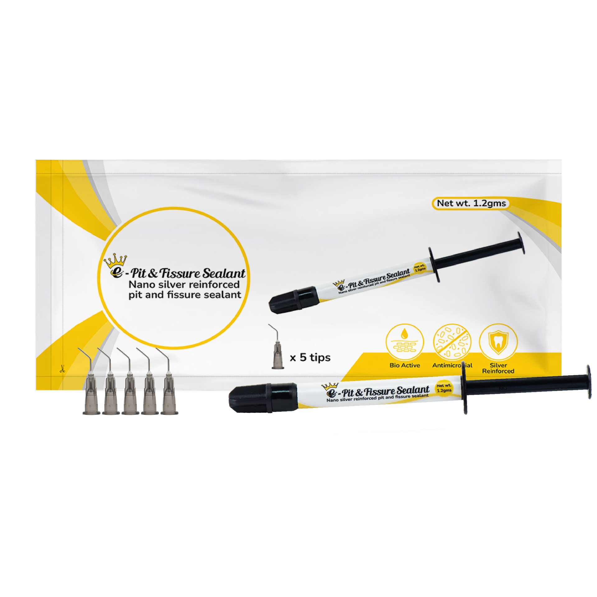 Kids-e-Pit & Fissure Sealant, nano silver-reinforced bio-active solution for optimal protection, adhesion, and extended fluoride release, 1.20g (1 syringe, 5 tips)