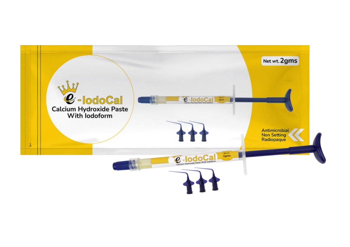Kids-e-IODOCAL, premixed calcium hydroxide paste with iodoform, improved radiopacity, antimicrobial, 2g (1 syringe, 3 tips) - IC-1