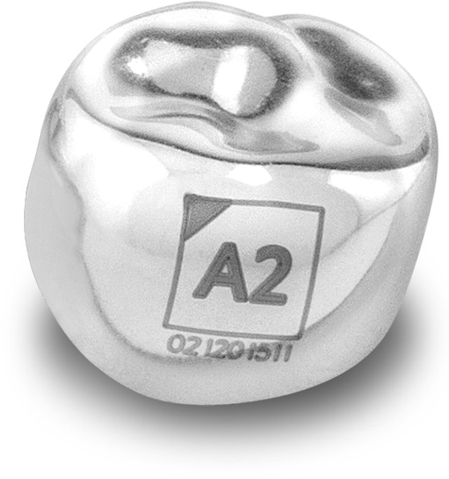 Acero Stainless Steel Crowns 3S A2 - Upper right primary second molar size 2 (pack of 5 crowns), E-UR-2 