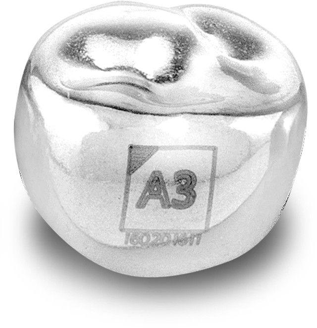 Acero Stainless Steel Crown 3S A3 - Upper right primary second molar size 3 (pack of 5 crowns), E-UR-3 