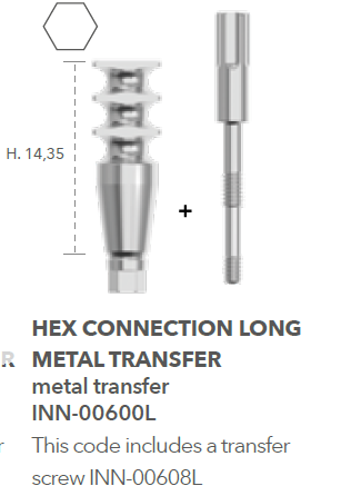 B&B COMPONENTS FOR IMPRESSIONS CONEXA, PICK-UP TRANSFER (TRANSFER  SCREW +  METAL TRANSFER) HEX/LONG, INN-00600L