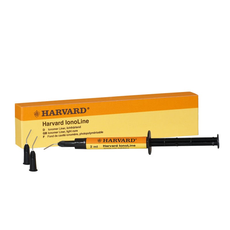 Harvard IonoLine, glass ionomer liner, light cure, resin-modified with fluoride release, 2ml syringe, 3tips - 7071260