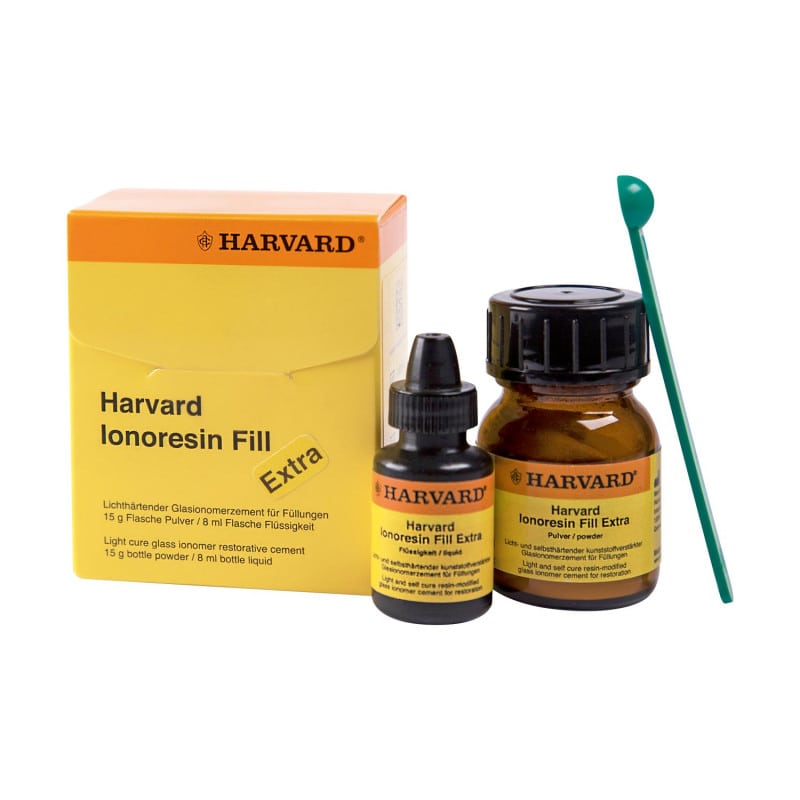 Harvard IonoResin Fill Extra, resin-reinforced glass ionomer cement for fillings, light cure A3, 15g powder + 8ml liquid - 7071119
