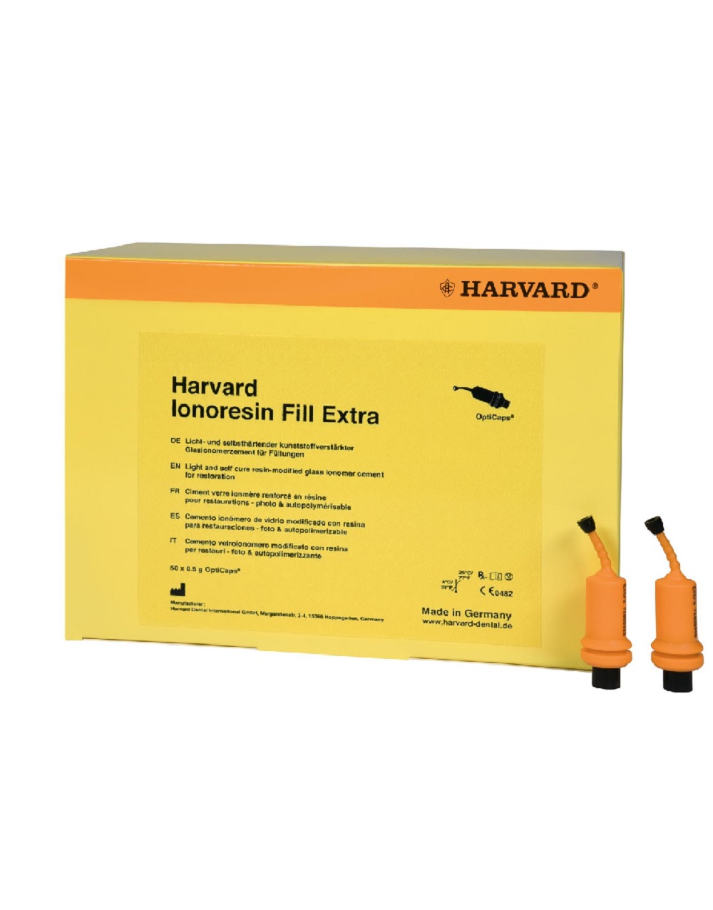 Harvard IonoResin Fill Extra, resin-reinforced glass ionomer cement for fillings, light cure A3, 50x0.5g OptiCaps - 7071254