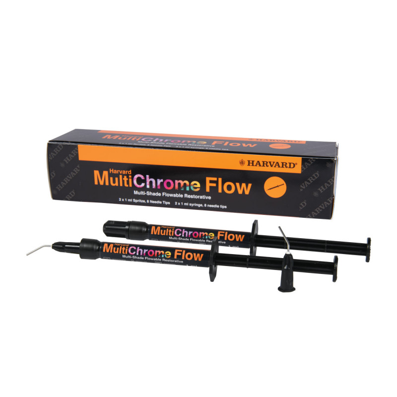 Harvard MultiChrome Flow, light cure, multi-shade, flowable composite restorative, 2x1ml syringes, 8 Needle Tips - 7100003