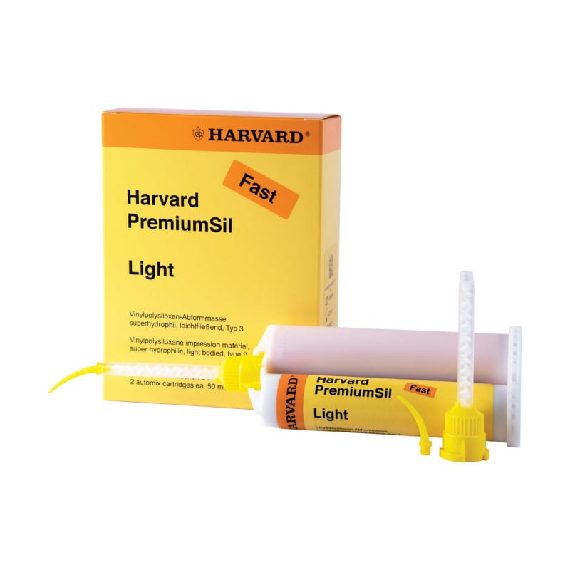 Harvard PremiumSil Light Fast, superhydrophilic vinyl polysiloxane impression material, Light Fast Set, 4x50ml cartridges - 7083704 